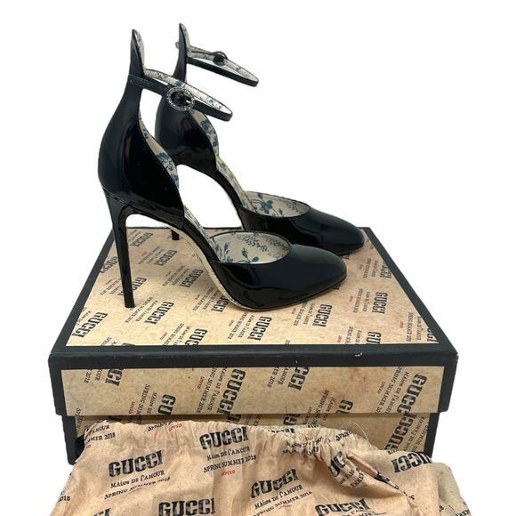Gucci Daisy Ankle D'Orsay Pump Patent Leather Crystal Black 38.5 - Picture 8 of 8